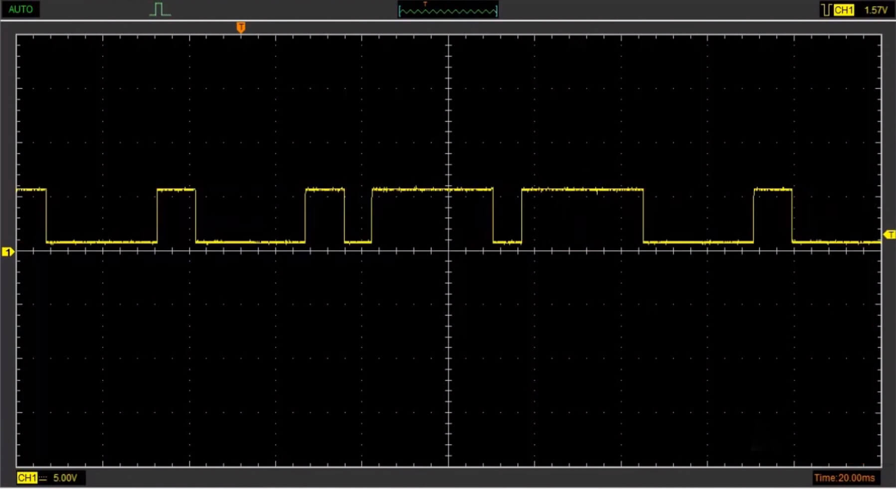 Exemplo de sinal de onda quadrada do sensor Hall.