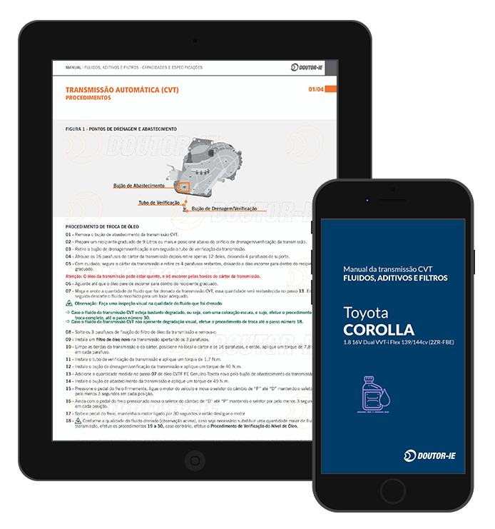 Ebook manual em PDF troca de óleo transmissão CVT Toyota Corolla 1.8